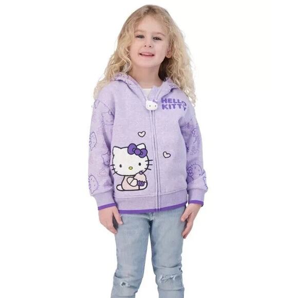 Hello Kitty Girl's Zip-up Hoodie Fleece Size 4 Character Zipper Pull NEW - Picture 1 of 11